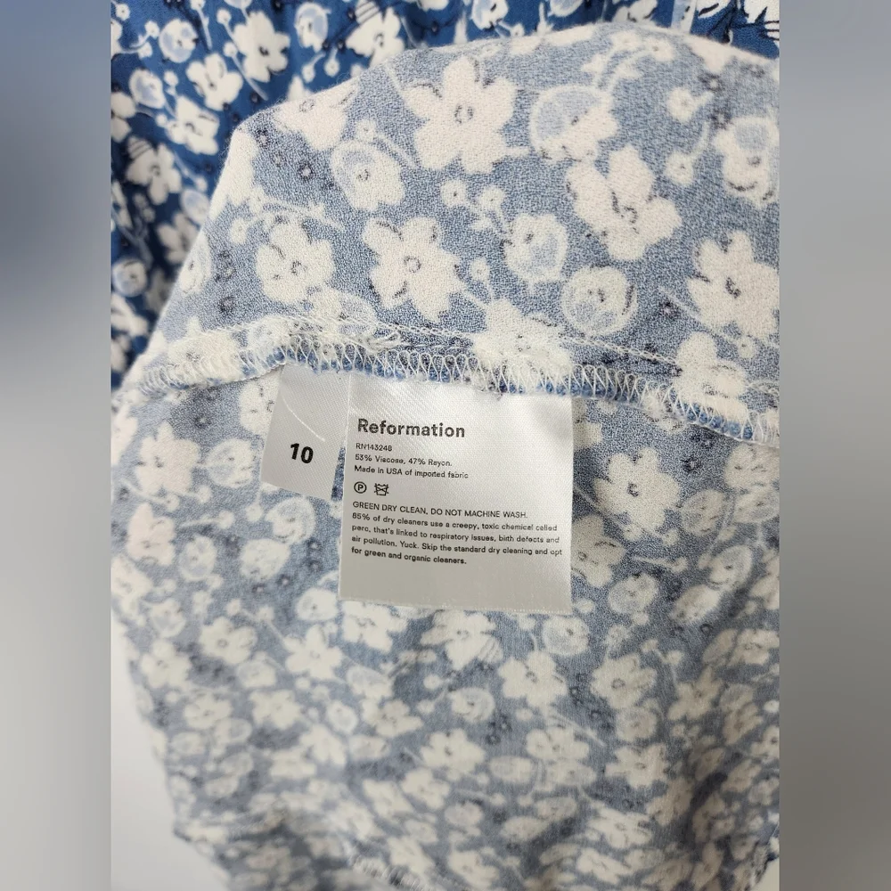 Reformation Blue Floral Puff Sleeve Midi Dress​ Size 10 - Picture 4 of 5